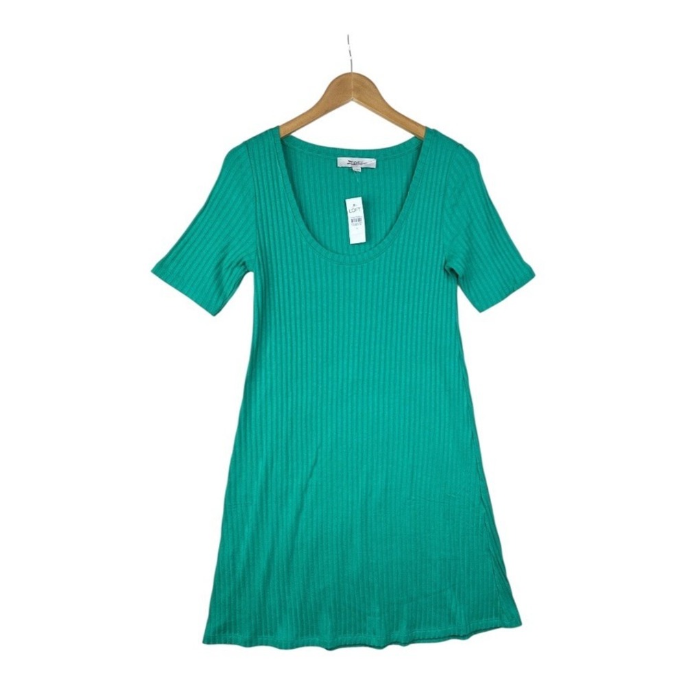NWT LOFT Ribbed Scoop Neck Shift Dress Cove Green Size Medium